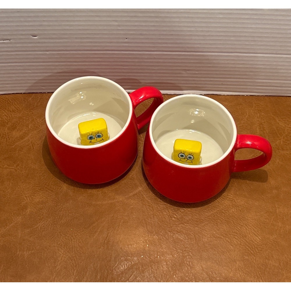 Nickelodeon SpongeBob SquarePants Hidden 3D Figure Red Ceramic Mugs Set of 2